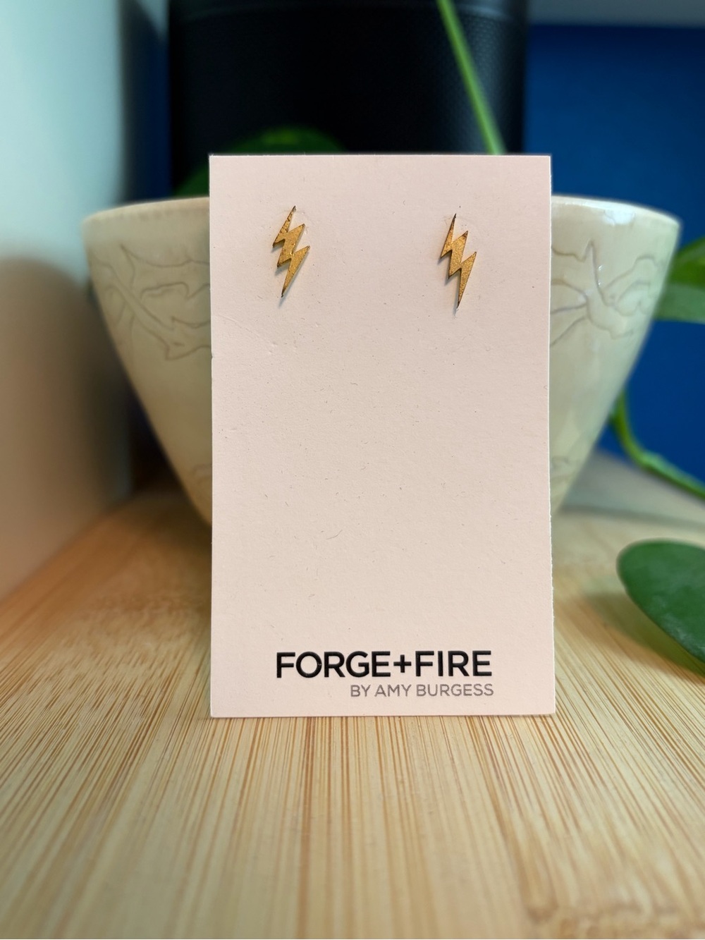 Gold Lightning Bolt Stud Earrings